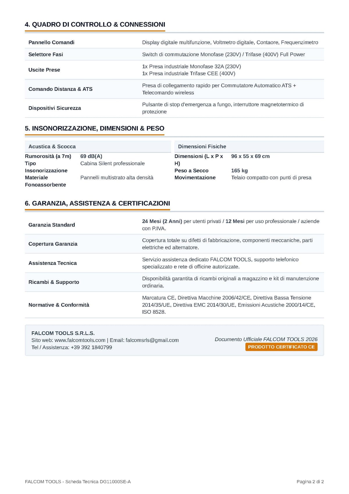Generatore diesel silenziato FALCOM DG11000SE-A Full Power 7.5Kw